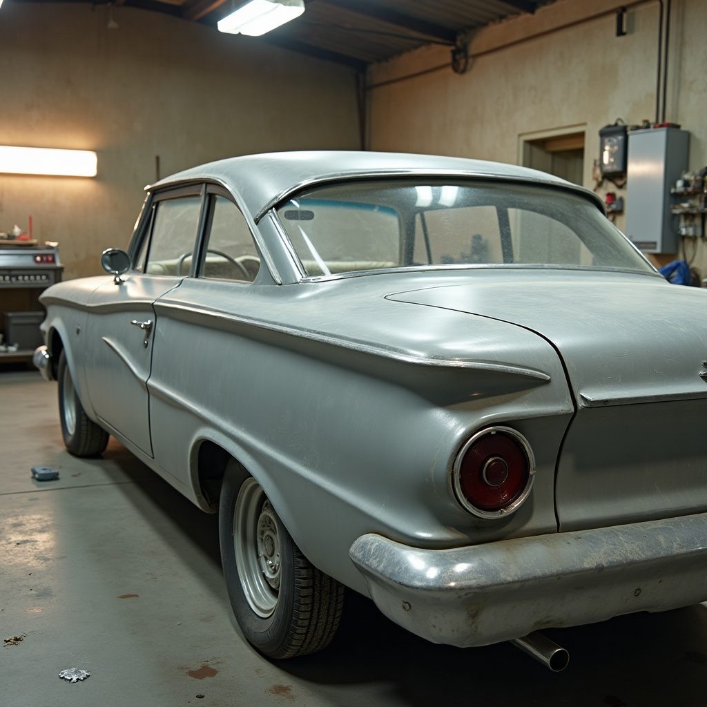 Classic car undergoing restoration