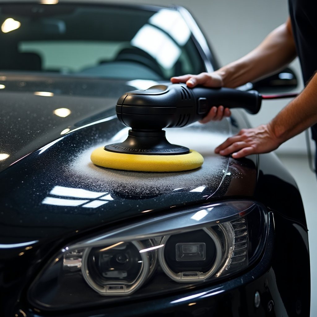 Machine polishing a car to a shine